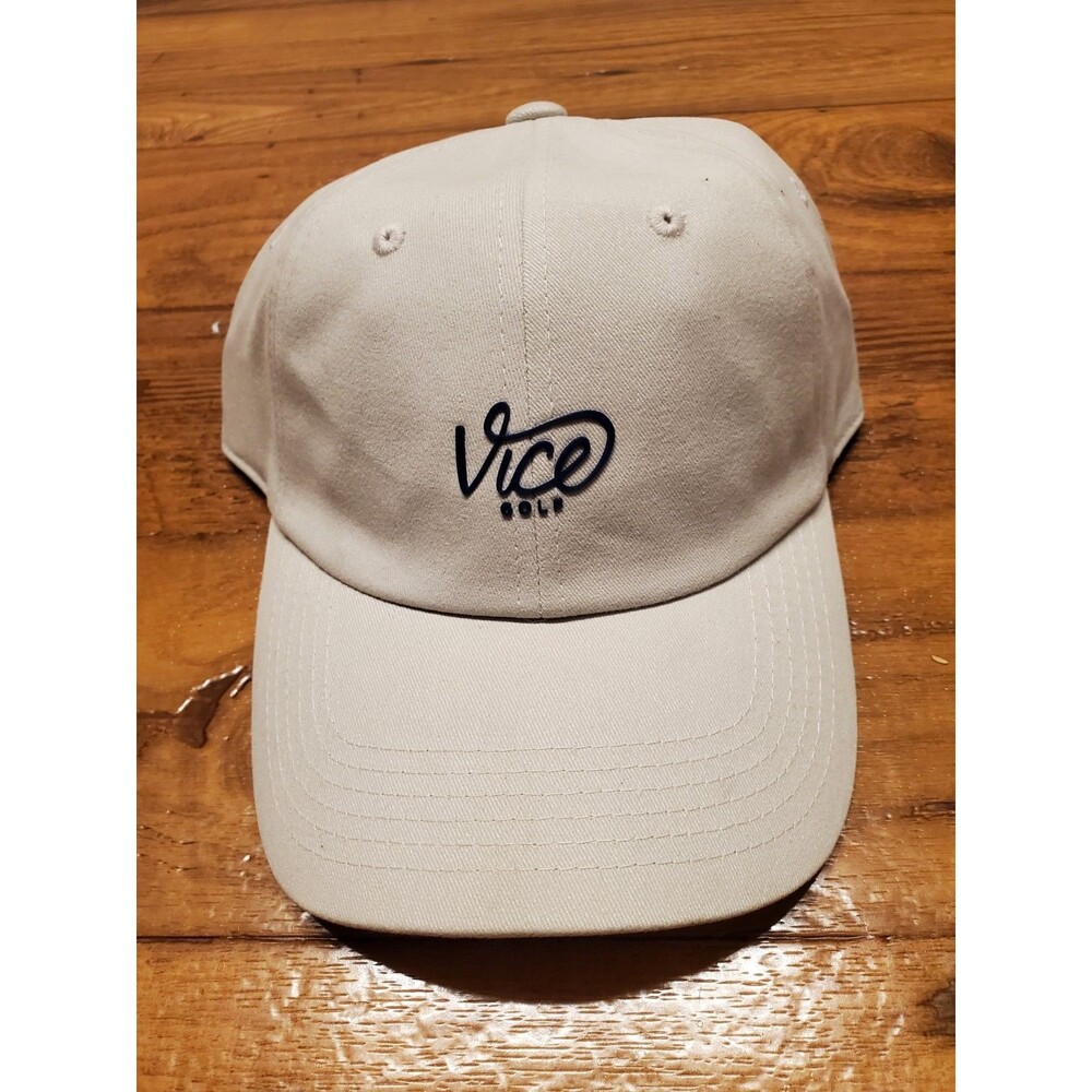 Vice Golf Beige 100% Cotton Adjustable Golf Hat Unisex Logo Sports Outdoor